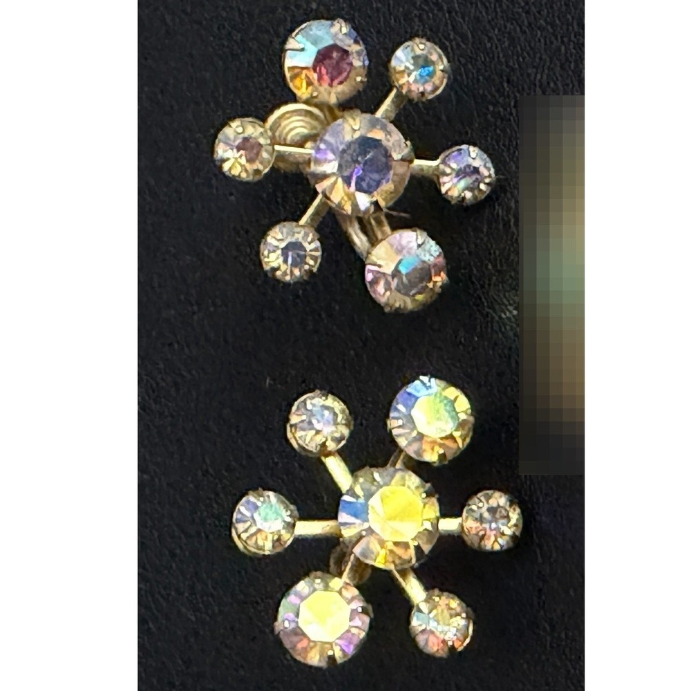 Vintage Rhinestone Earrings Starburst Atomic MCM Screwback